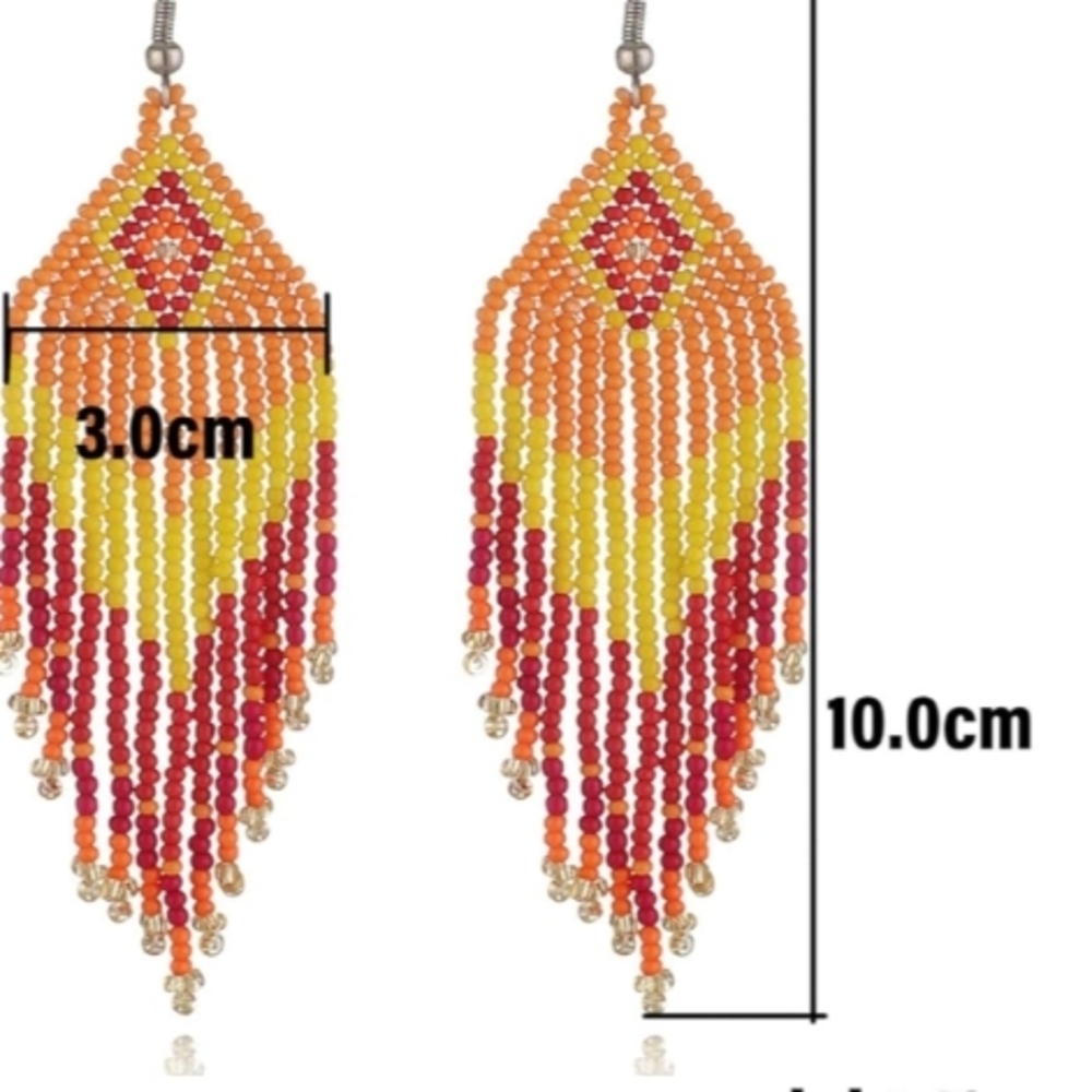 Earrings Beaded Dangle Drop Tassel Handmade Colourful Hook Earrings - Picture 4 of 4